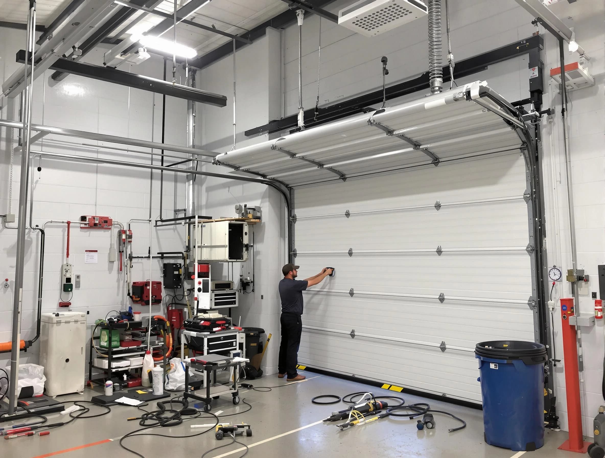 Garfield Garage Door Repair certified technician performing commercial door repair at a Garfield business facility
