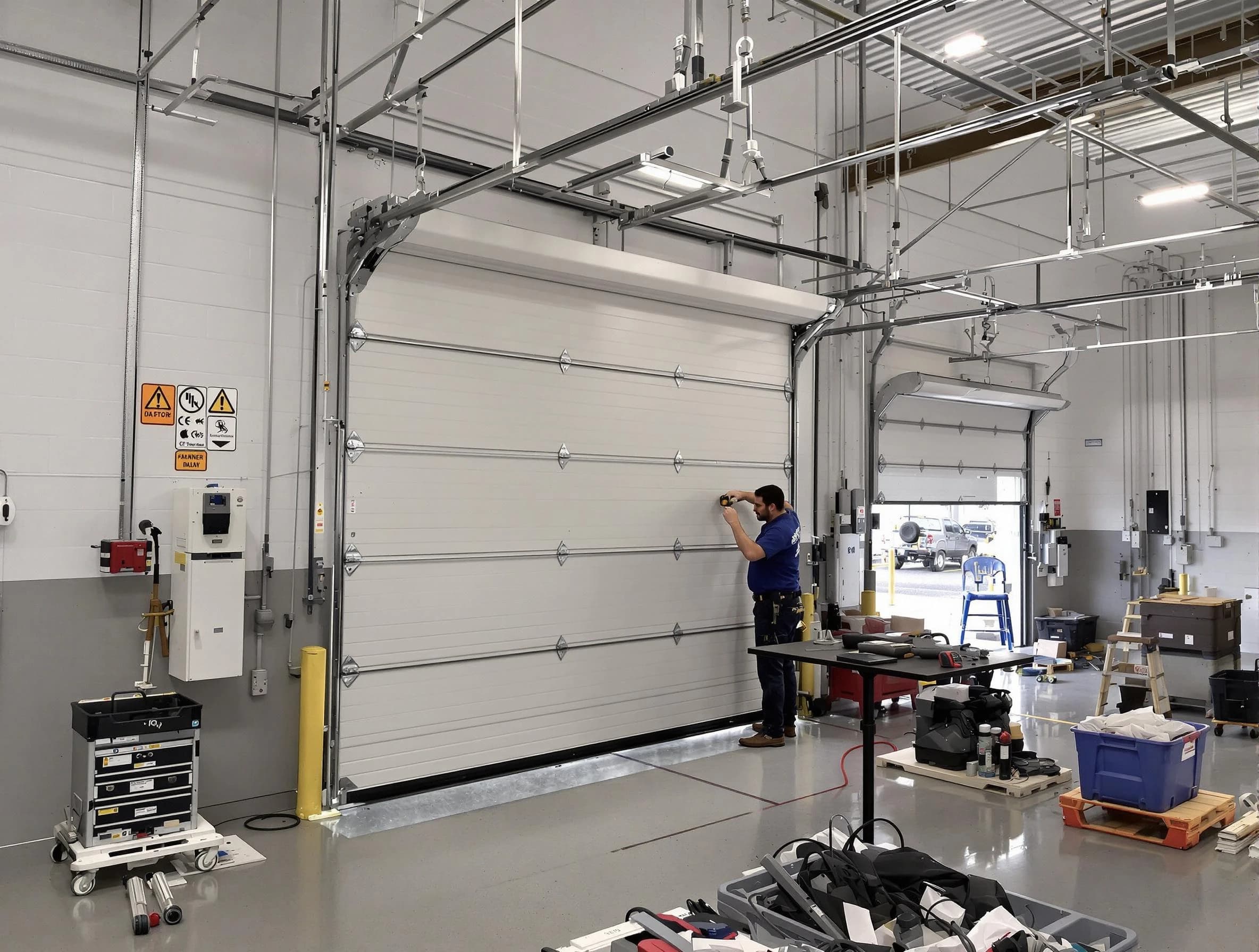 Commercial garage door repair being performed by Garfield Garage Door Repair expert in Garfield