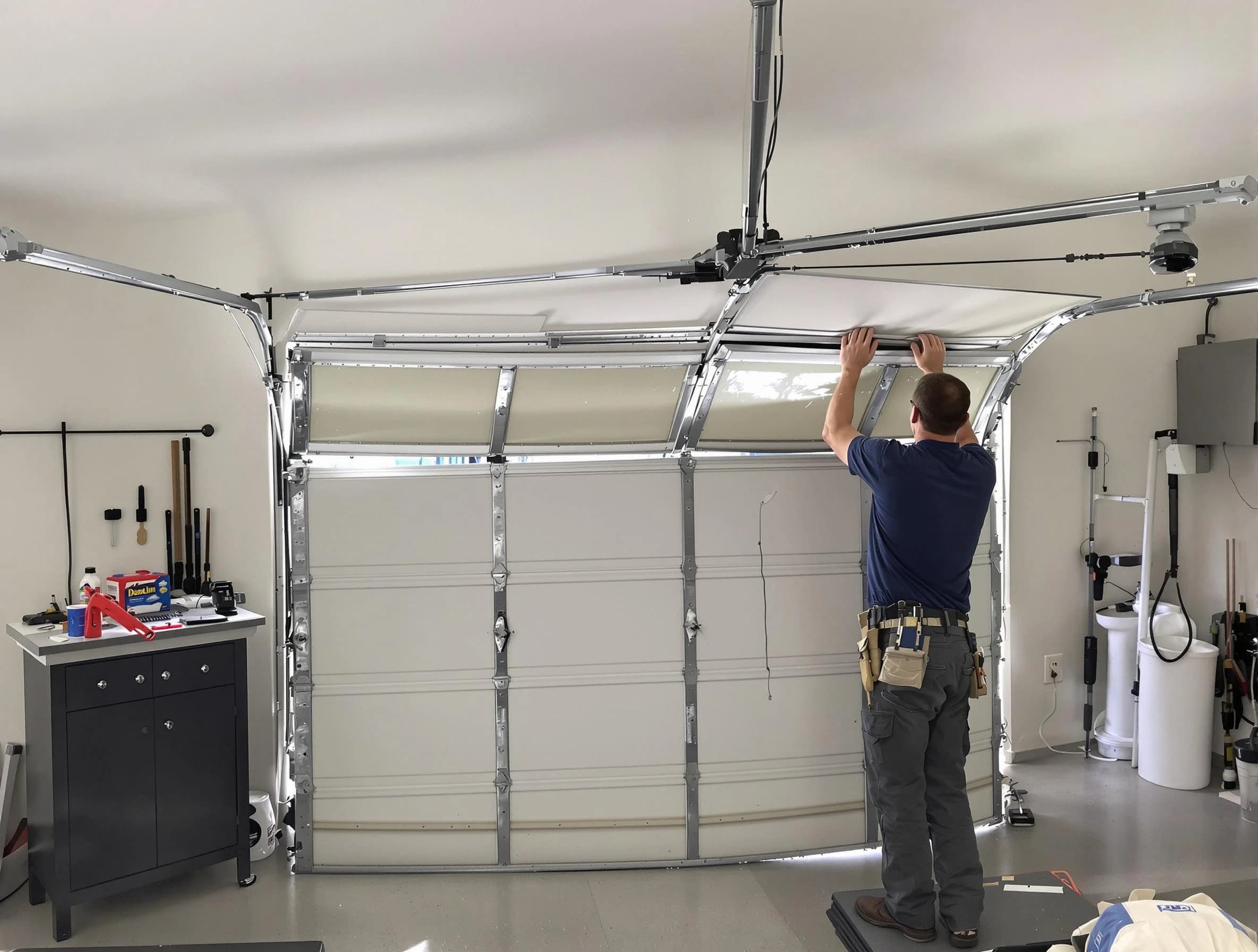 Garfield Garage Door Repair specialist performing precise section replacement on Garfield garage door