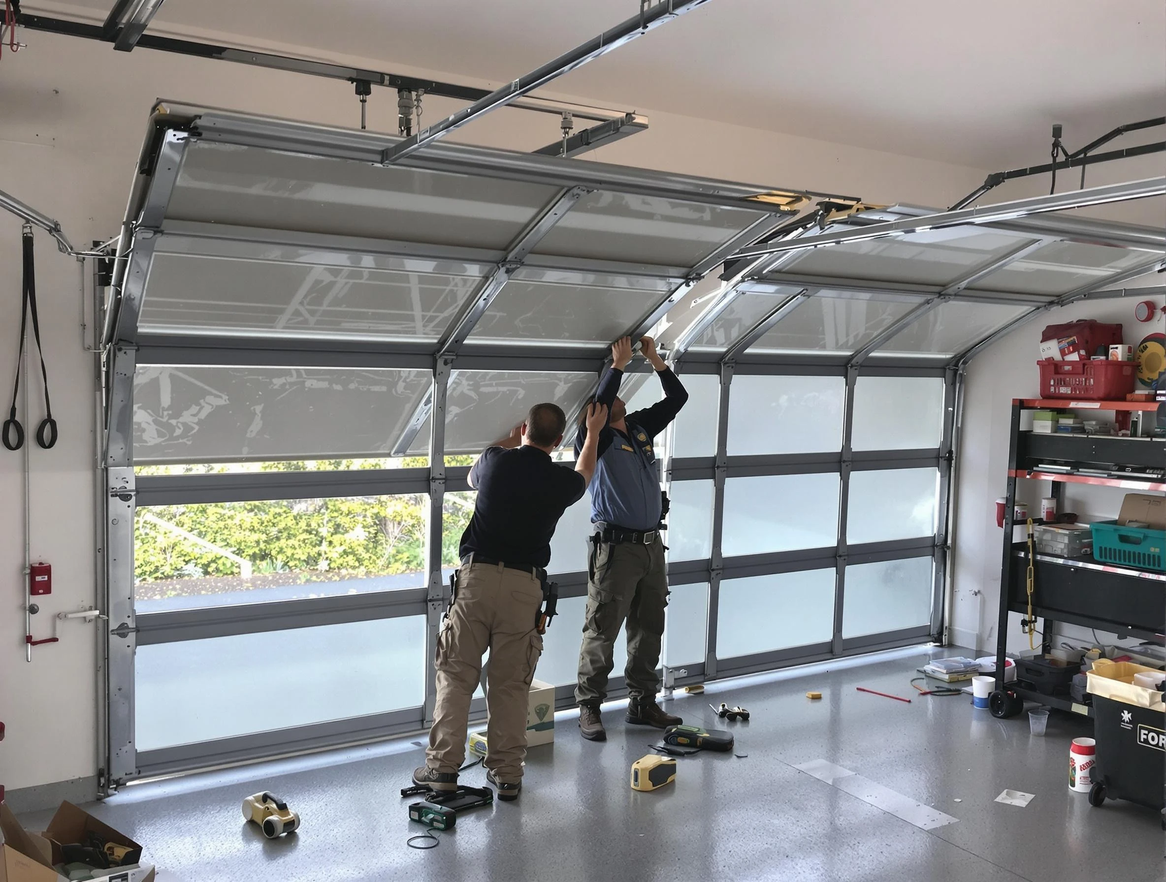 Garfield Garage Door Repair expert performing precise panel replacement on Garfield garage door